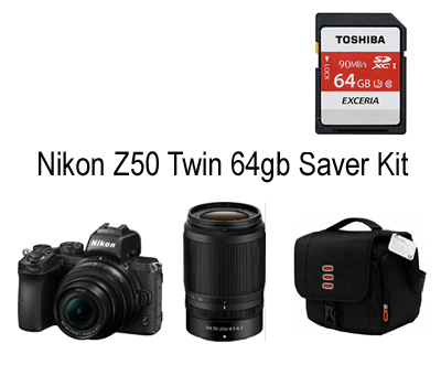 Nikon Z50 16-50mm + 50-250mm VR Twin Lens 64gb Saver Kit